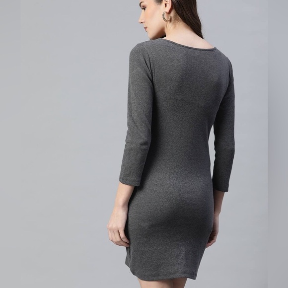 Poof Versatile Heathered Gray Bodycon Dress Casual Mini Stretch Size Medium - Picture 3 of 12